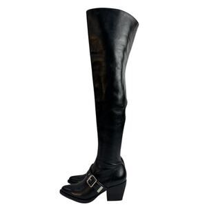 Chloe Leather Over-the Knee Buckle Block Heel Boots  Sz.36.5